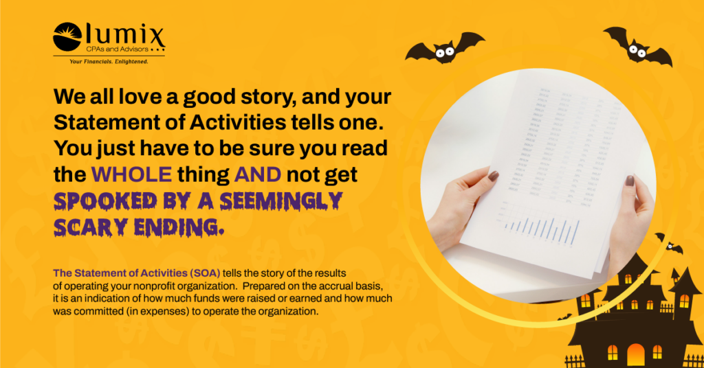 Text on orange-yellow background, bat flying above a circled image of hand holding document